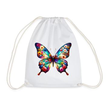 Butterfly decorated with flowers - Drawstring Bag - white - Front