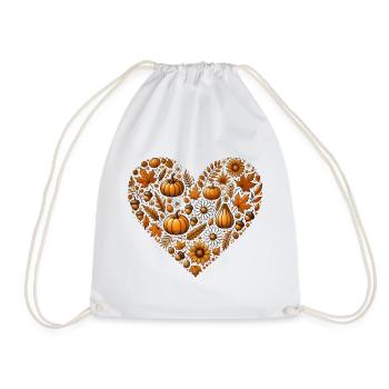 Cœur, rempli de citrouilles, de feuilles, de noix et de fleurs - Sac de sport léger - blanc - Devant