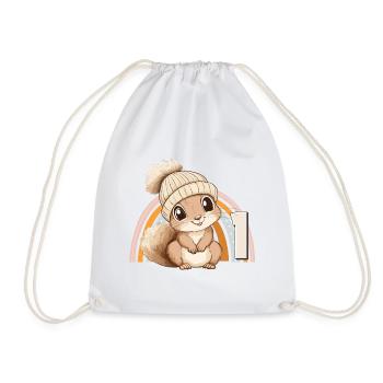 1st Birthday Squirrel Rainbow Cute Cute - Drawstring Bag - white - Front