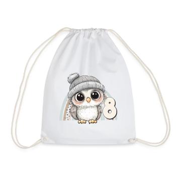 8th Birthday Owl Rainbow Cute Cute - Drawstring Bag - white - Front
