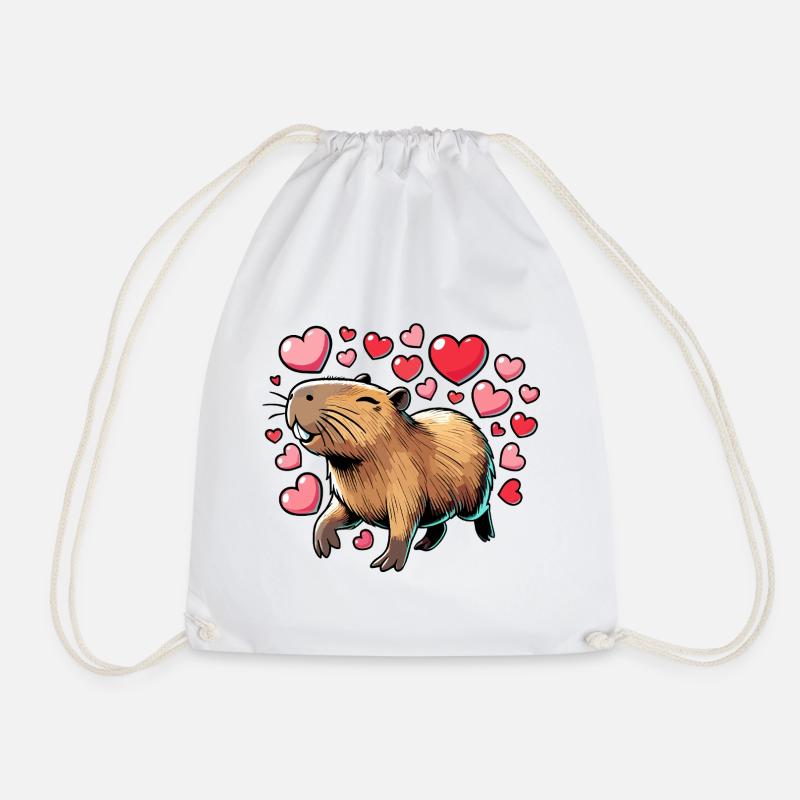 Capybara Love – Cute and Charming Design - Drawstring Bag - white