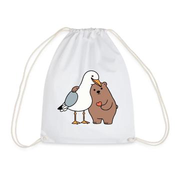 Nordsee Möwe Braun Bär Freundschaft Liebe anlehnen - Turnbeutel - Weiß - Vorne