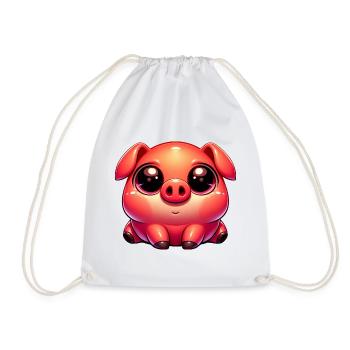 Cute Kawaii Piggy Cozy Farm - Drawstring Bag - white - Front