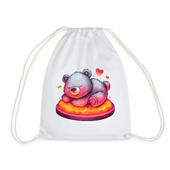 Cuddly bear on lava cake with hearts - Drawstring Bag - white - Front