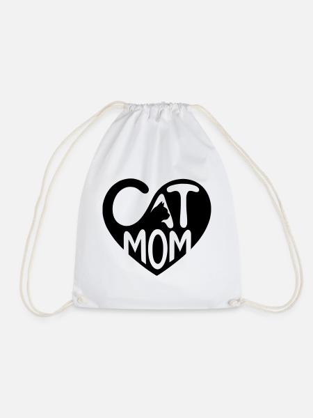 Cat Mom, Cat Mom Heart - Drawstring Bag - white