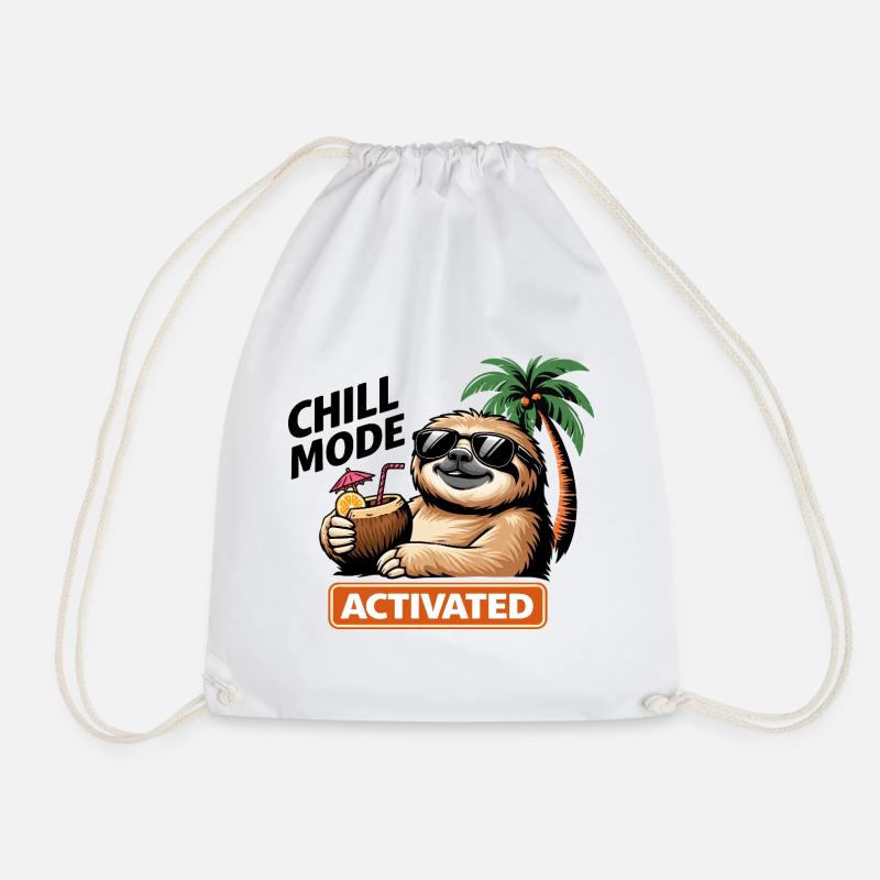 Tropical Sloth Activated Vibes - Drawstring Bag - white