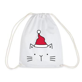 Cat Santa Claus Christmas hat Christmas - Drawstring Bag - white - Front