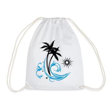 Palm trees with wave and sun, vacation, surf - Drawstring Bag - white - Front