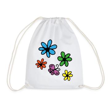 Bunte Blumen und Schmetterling - Turnbeutel - Weiß - Vorne
