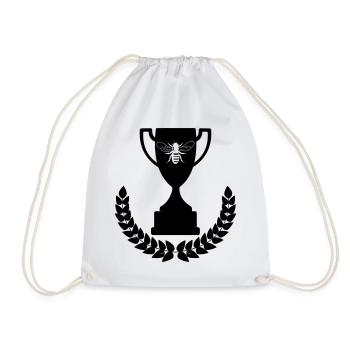 Cup with cut-out bee and laurel wreath - Drawstring Bag - white - Front