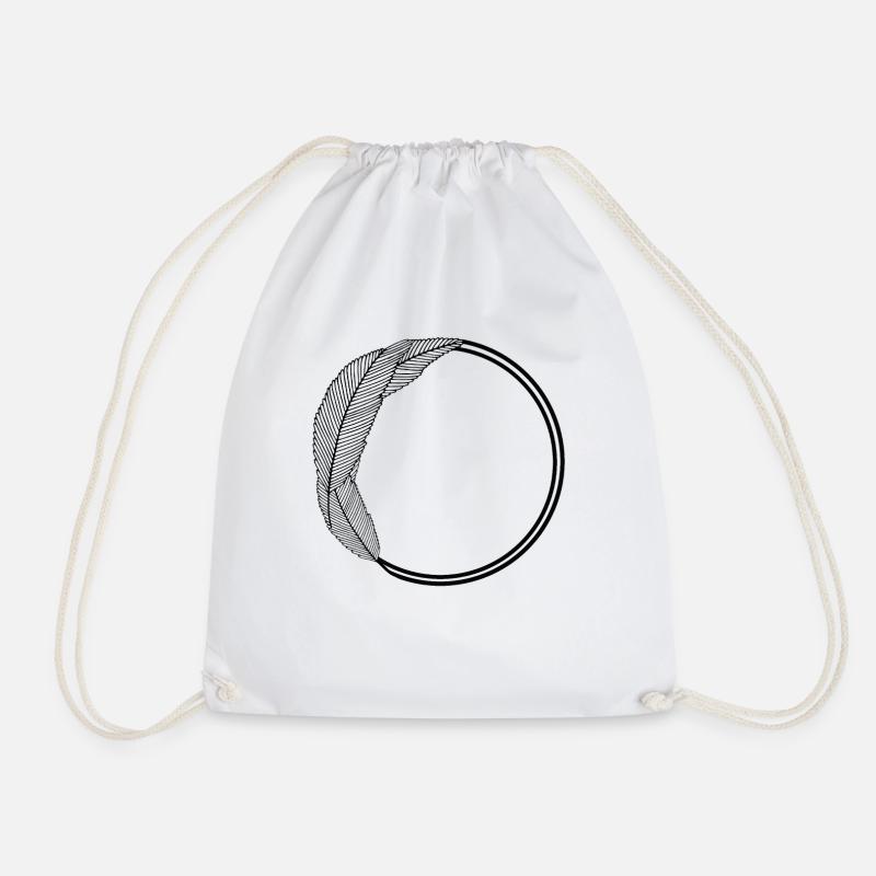 Round frame with large leaves - Drawstring Bag - white