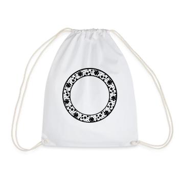 Round frame with floral pattern decoration - Drawstring Bag - white - Front