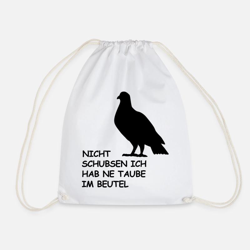 Taube im Beutel schwarz - Turnbeutel - Weiß