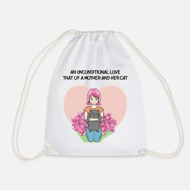 Mother's Day cute cat mother - Drawstring Bag - white