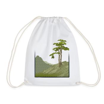 Tree on hill with canvas structure, public domain - Drawstring Bag - white - Front