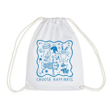 Janosch Choose Happiness Blaues Design - Turnbeutel - Weiß - Vorne