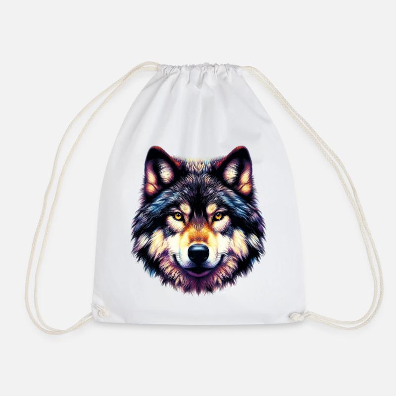 Wolf - Drawstring Bag - white
