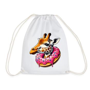 Funny Eye Candy - Girafe avec beignet - Sac de sport léger - blanc - Devant