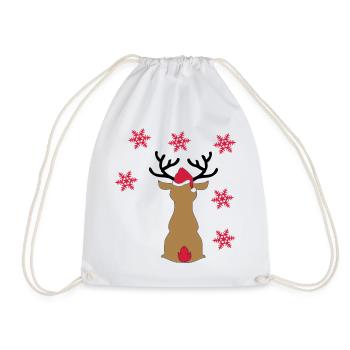 Sticker Reindeer in the snow for Christmas - Drawstring Bag - white - Front