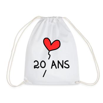 20. 20 ANS. 20e ANNIVERSAIRE. ANNIVERSAIRE 20 ANS. - Sac de sport léger - blanc - Devant