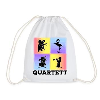 Musiker Quartett mit Elefant Flamingo Frosch - Turnbeutel - Weiß - Vorne