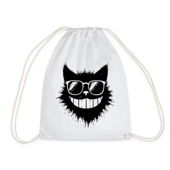 Cartoon Katze mit Sonnenbrille am Grinsen - Turnbeutel - Weiß - Vorne