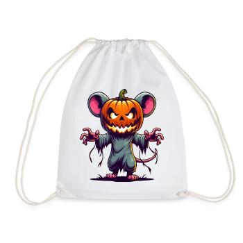 Creepy Halloween Mouse with Pumpkin Zombie Cartoon - Drawstring Bag - white - Front
