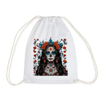 Sugar Skull Floral Queen - Drawstring Bag - white - Front