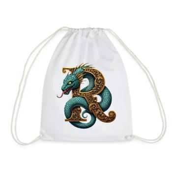 Dragon Ornamented around the letter R - Drawstring Bag - white - Front