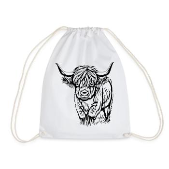 Scottish Highland Cattle T-shirt Gift - Drawstring Bag - white - Front