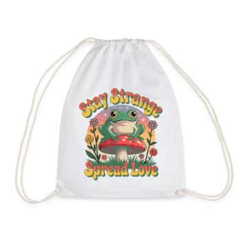 Stay Strange – Spread Love | Retro Frosch & Pilz  - Turnbeutel - Weiß - Vorne