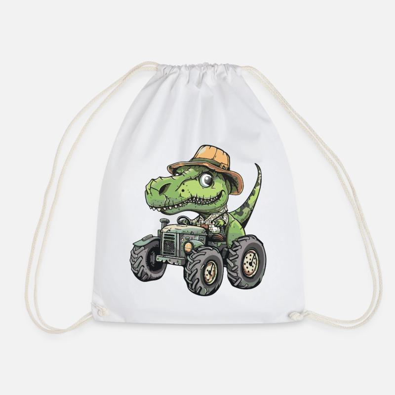 Dinosaurier T-Rex Traktor Farmer - Turnbeutel - Weiß