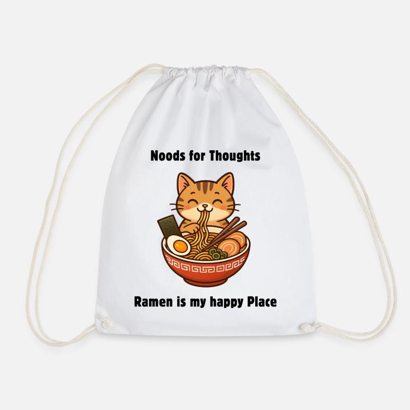 Cute Ramen Cat – Funny Noodle Cat Shirt - Drawstring Bag - white