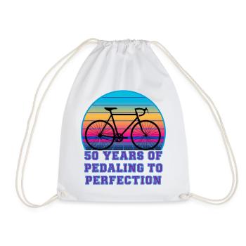 50 Years Pedaling Retro Sunset Road Bike - Drawstring Bag - white - Front
