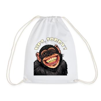 Oops, sorry! Funny Grinning Cartoon Monkey - Drawstring Bag - white - Front