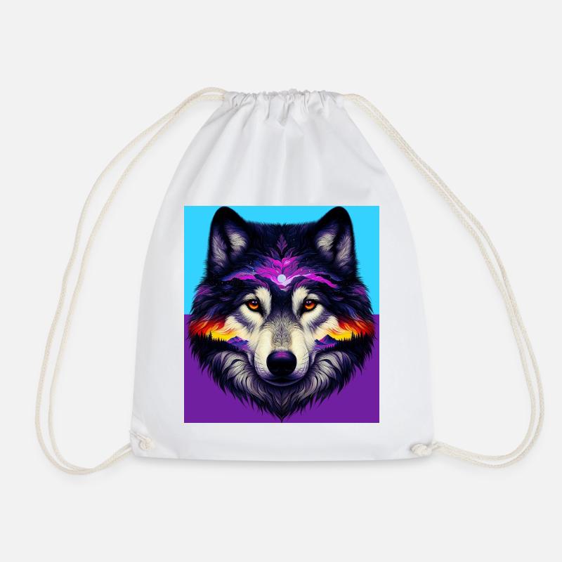 Wolf - Drawstring Bag - white