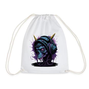 Neon Skull with Headphones DJ - Drawstring Bag - white - Front