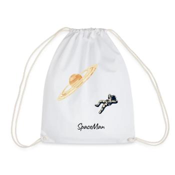 SpaceMan - Minimalist Astronaut & Planet Graphic - Drawstring Bag - white - Front