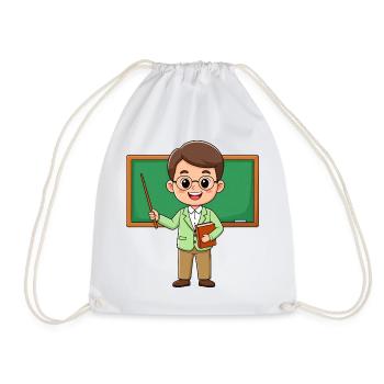 Comic teacher with glasses at blackboard – school - Drawstring Bag - white - Front