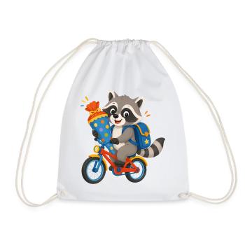Waschbär mit Schultüte auf dem Fahrrad - Turnbeutel - Weiß - Vorne