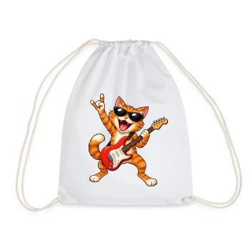 Rocker  Katze mit Gitarre - Turnbeutel - Weiß - Vorne