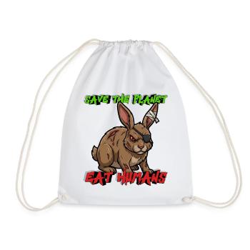 Save The Planet Eat Humans – Horror Motiv Hase - Turnbeutel - Weiß - Vorne