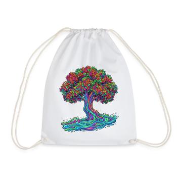 Baum des Lebens – Psychedelic Regenbogen Motiv - Turnbeutel - Weiß - Vorne