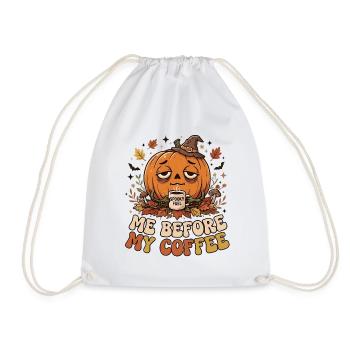Halloween Kürbis mit Kaffee - Turnbeutel - Weiß - Vorne