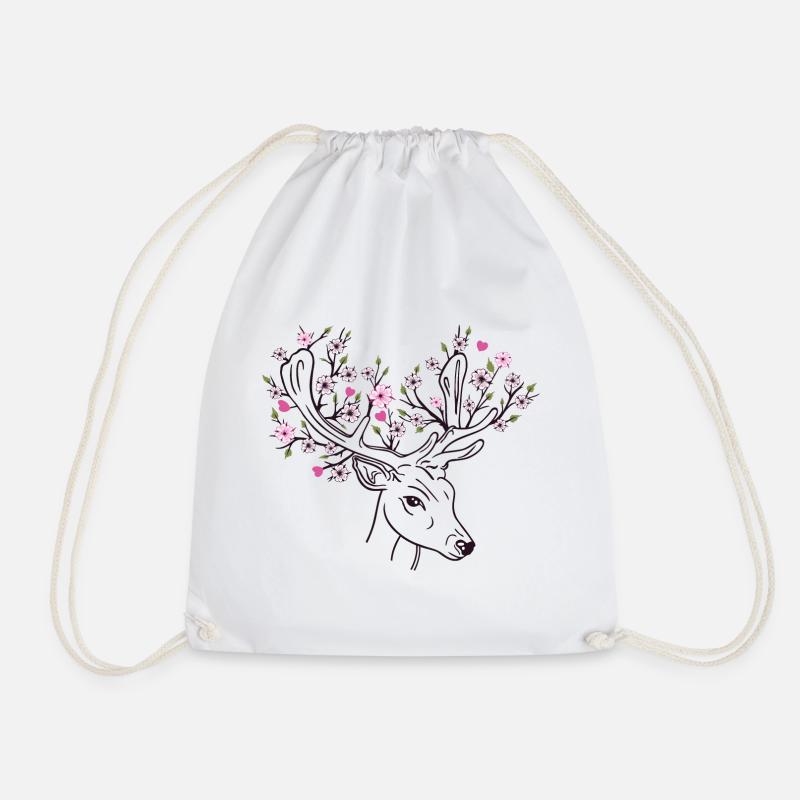 Hirschgeweih Hirsch Blüten Blumen Floral Frühling - Turnbeutel - Weiß