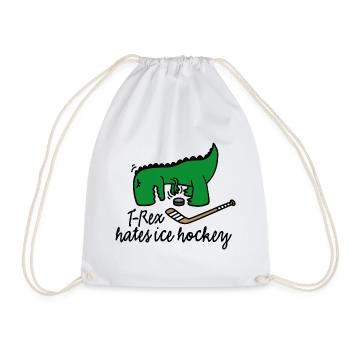 T-Rex hates ice hockey player dinosaur puck - Drawstring Bag - white - Front