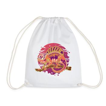 PsyPop Chameleon on Branch - Drawstring Bag - white - Front