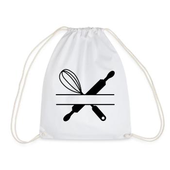 Banner text rolling pin and whisk - Drawstring Bag - white - Front