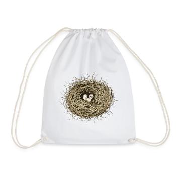 Bird's Nest or Easter Basket with Three Bird Eggs - Drawstring Bag - white - Front