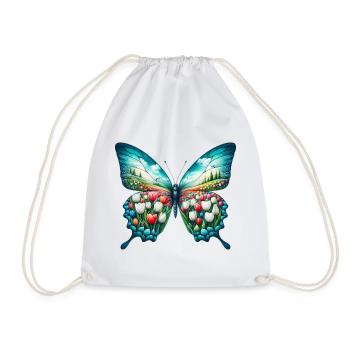 Schmetterling Blumen Tulpen Tulpe - Turnbeutel - Weiß - Vorne